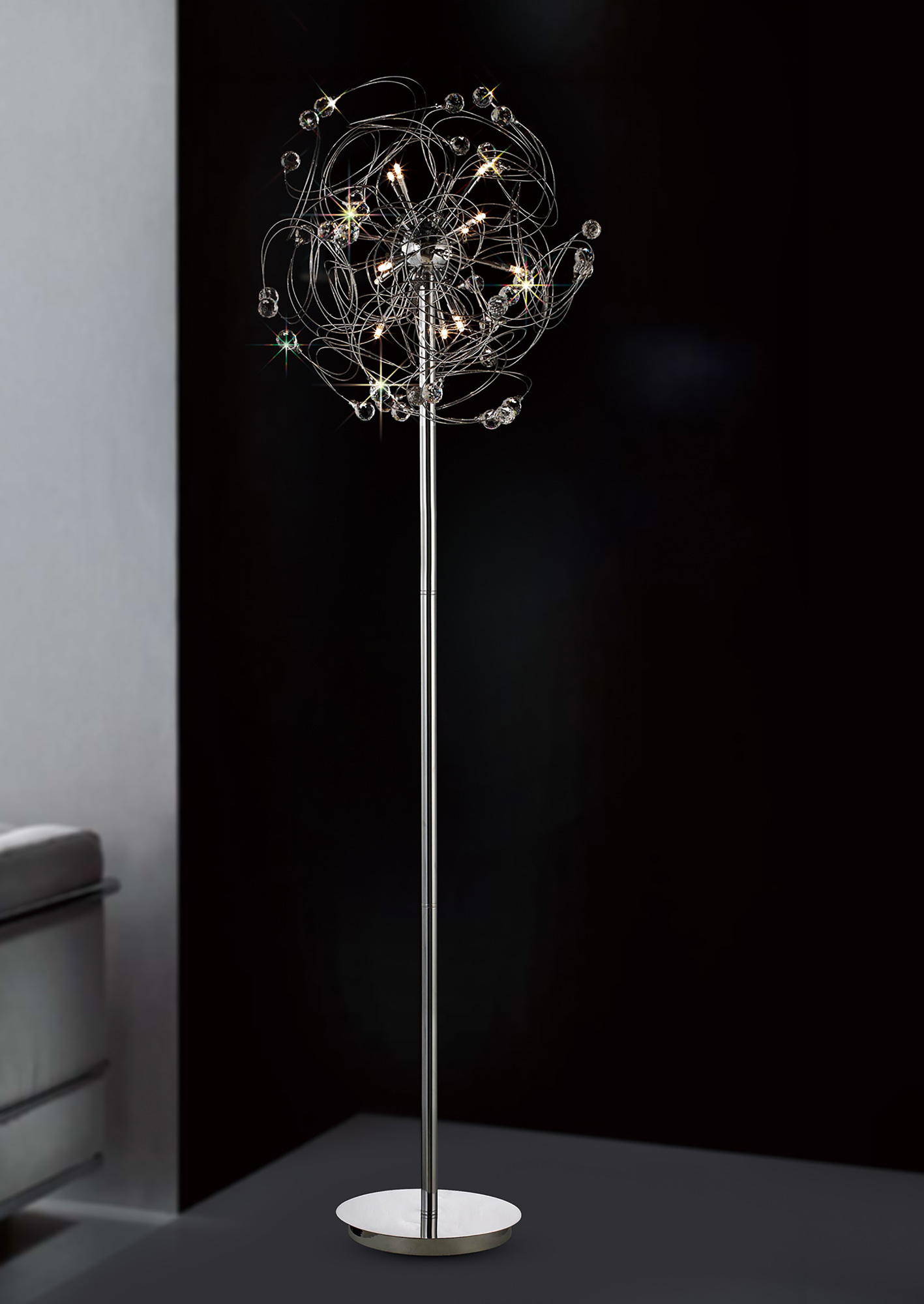 Messe Crystal Floor Lamps Diyas Multi Head Floor Lamps